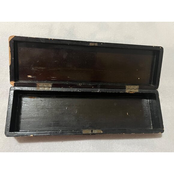 OLD ANTIQUE CHINESE HAND PAINTED WOOD BOX HAND MADE HINGES & TACKS 1800's - Picture 9 of 11